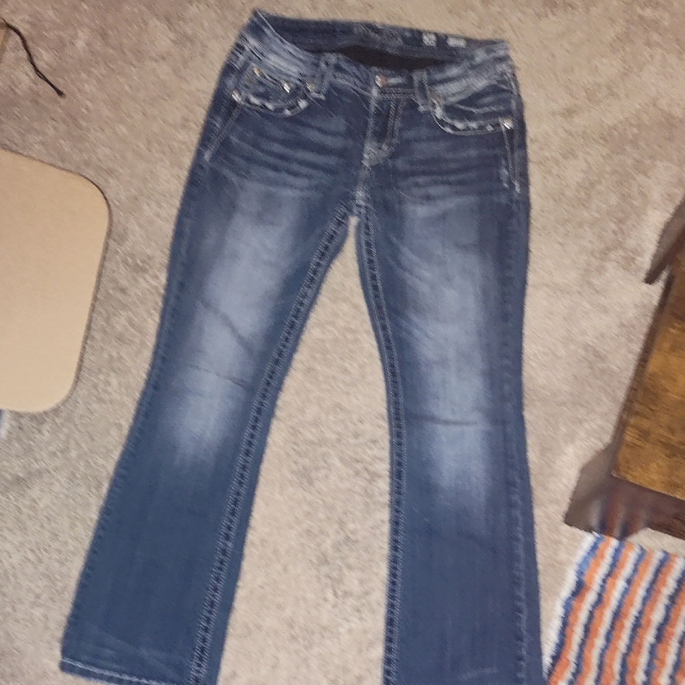 Miss Me Blue Flare Wide Leg Jeans with Decorative Stitching